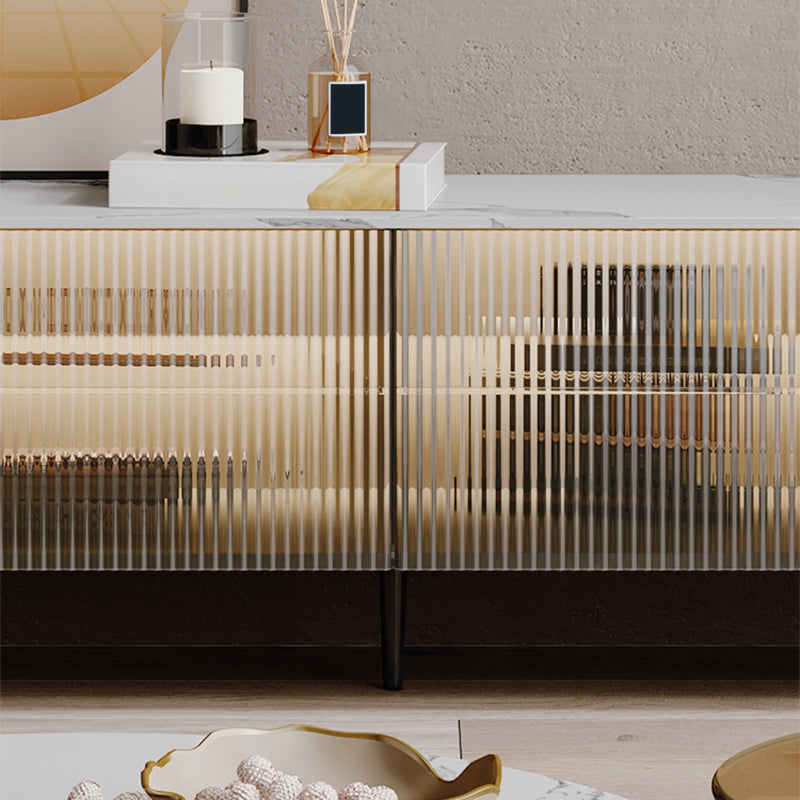 Slate Top Sled Coffee Table with Storage Contemporary White Round