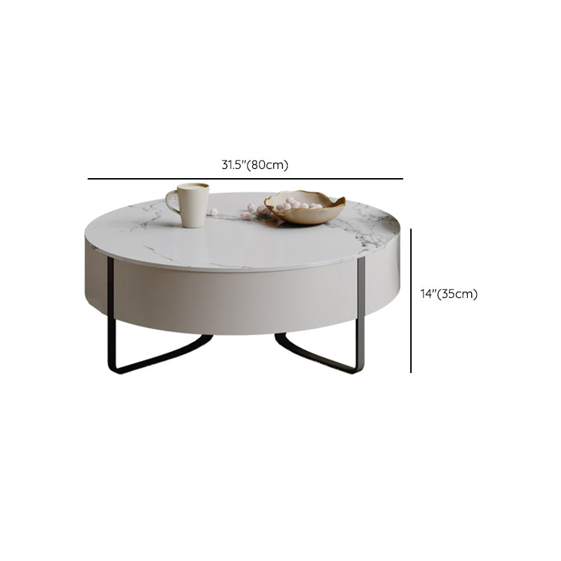 Slate Top Sled Coffee Table with Storage Contemporary White Round