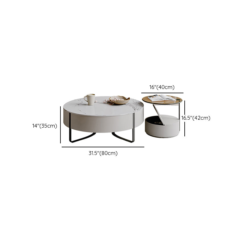 Slate Top Sled Coffee Table with Storage Contemporary White Round