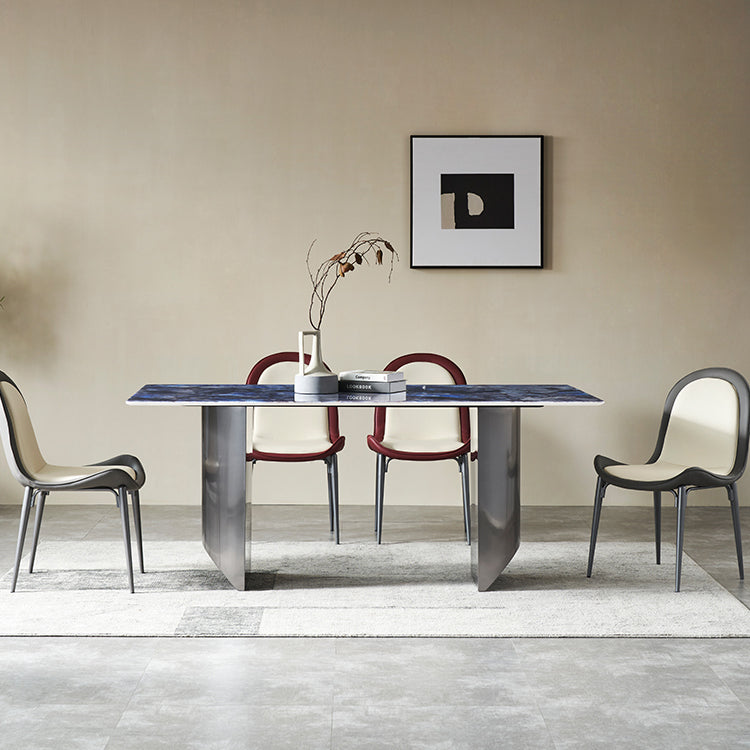 Simplicity Style Rectangle Stone Fixed Dinner Table with Double Pedestal