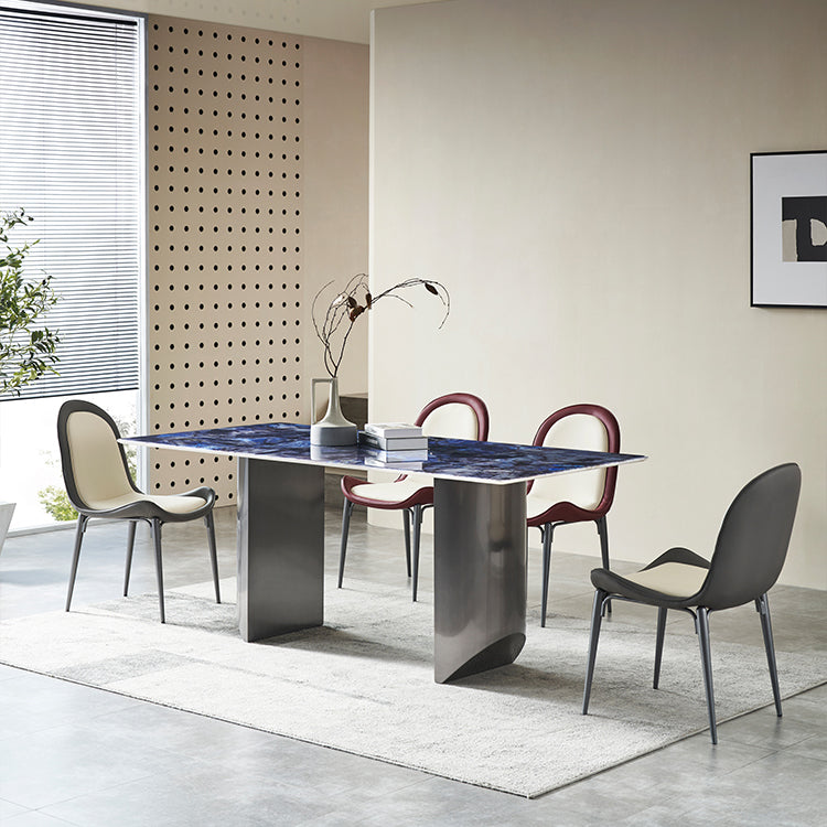 Simplicity Style Rectangle Stone Fixed Dinner Table with Double Pedestal