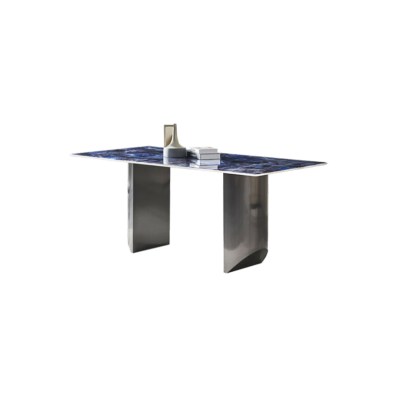 Simplicity Style Rectangle Stone Fixed Dinner Table with Double Pedestal