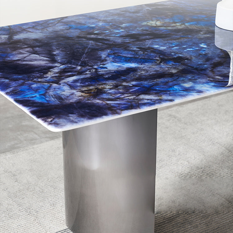 Simplicity Style Rectangle Stone Fixed Dinner Table with Double Pedestal