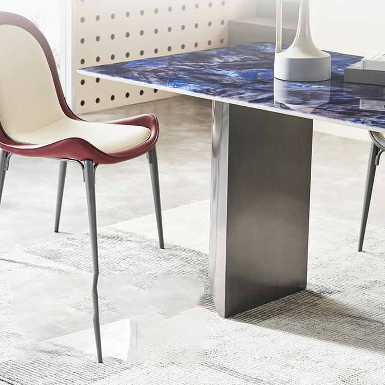 Simplicity Style Rectangle Stone Fixed Dinner Table with Double Pedestal
