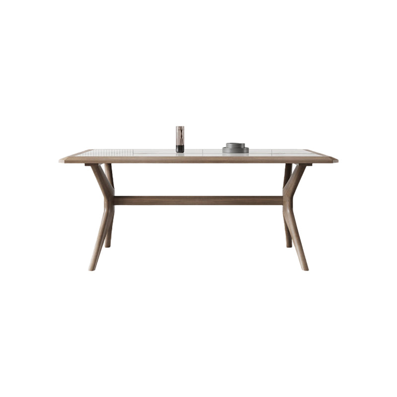 Modern Rectangular Stone Top Dining Table with Solid Wood Legs for Living Room