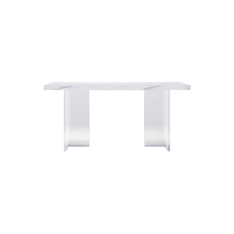 Modern Rectangular Stone Top Dining Table with Acrylic Legs for Living Room