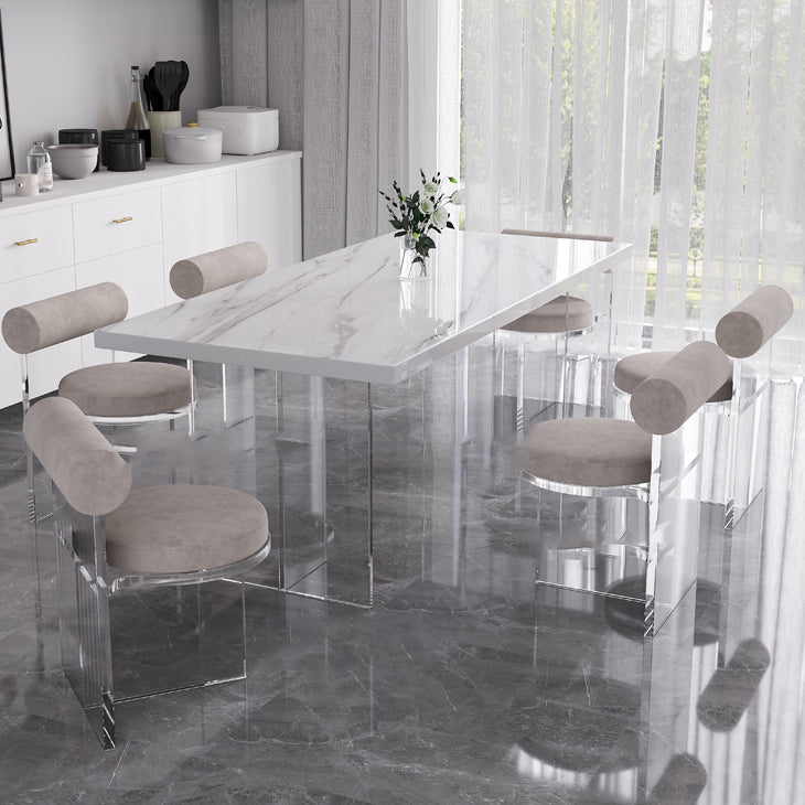 Modern Rectangular Stone Top Dining Table with Acrylic Legs for Living Room