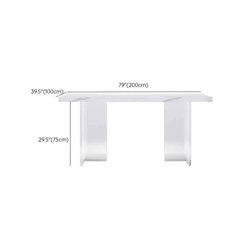 Modern Rectangular Stone Top Dining Table with Acrylic Legs for Living Room