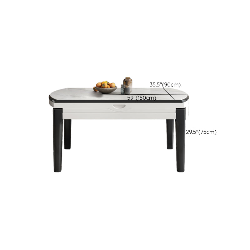 Modern Round Stone Top Dining Table Extendable for Small Spaces with Storage