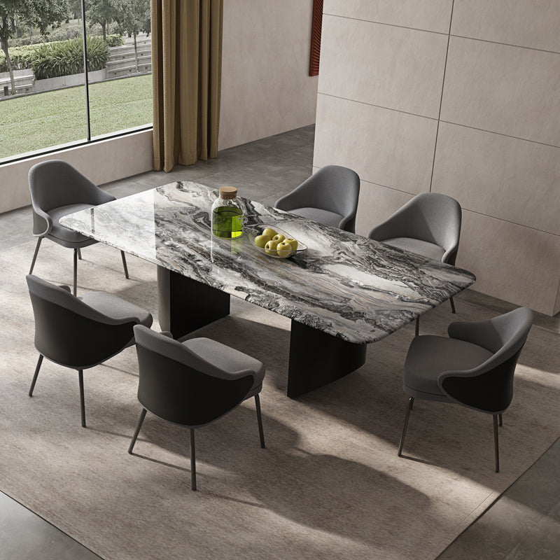 Simplicity Style Rectangle Marble Fixed Dinner Table with Double Pedestal