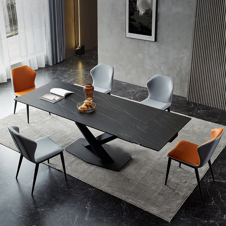 Rectangular Extendable Dining Table Modern Grey Stone Table Top for Dining Room