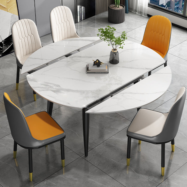 Round Dining Table White Stone Table Top with Black Metal Legs
