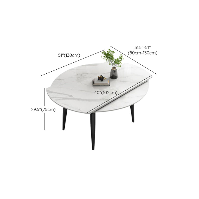 Round Dining Table White Stone Table Top with Black Metal Legs