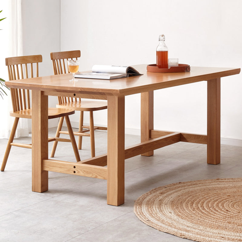 Natural Color Rectangle Solid Wood Dining Table with Trestle Base