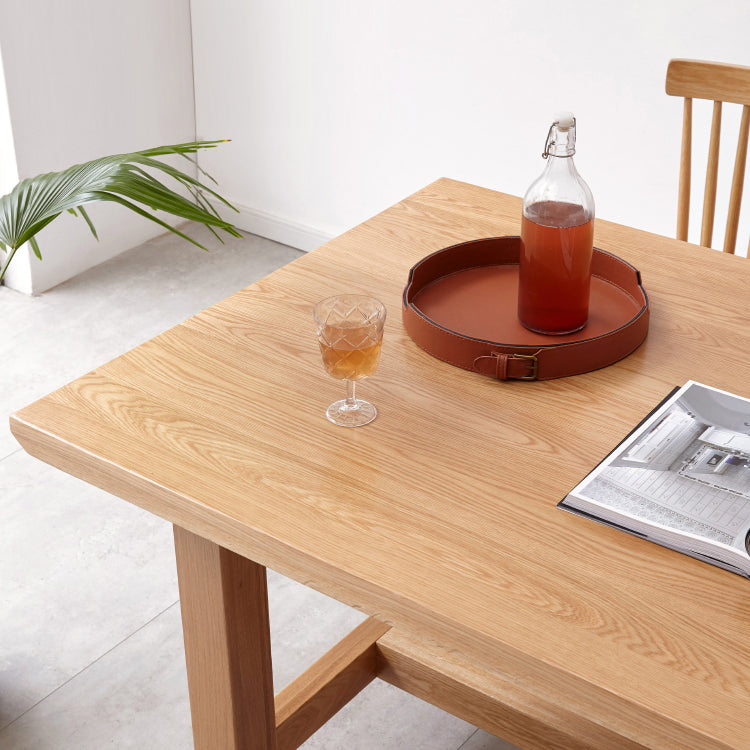 Natural Color Rectangle Solid Wood Dining Table with Trestle Base