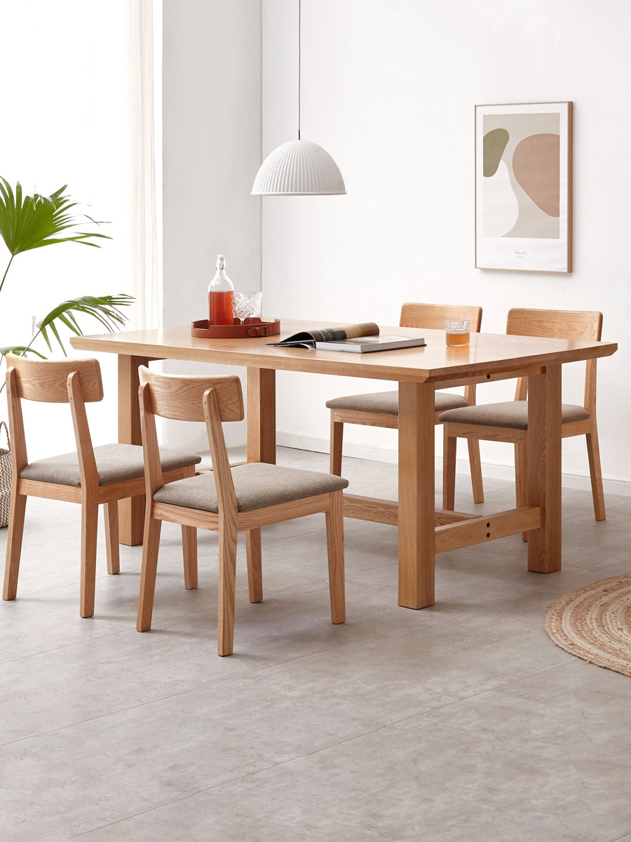 Natural Color Rectangle Solid Wood Dining Table with Trestle Base