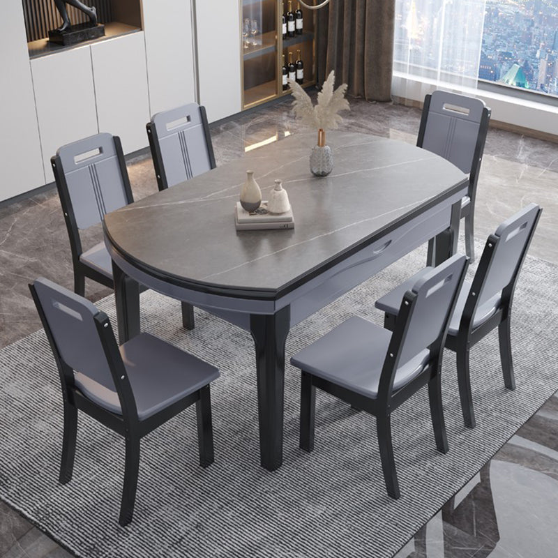 Modern Style Stone Set of 7 Round Shape Dining Furniture Set