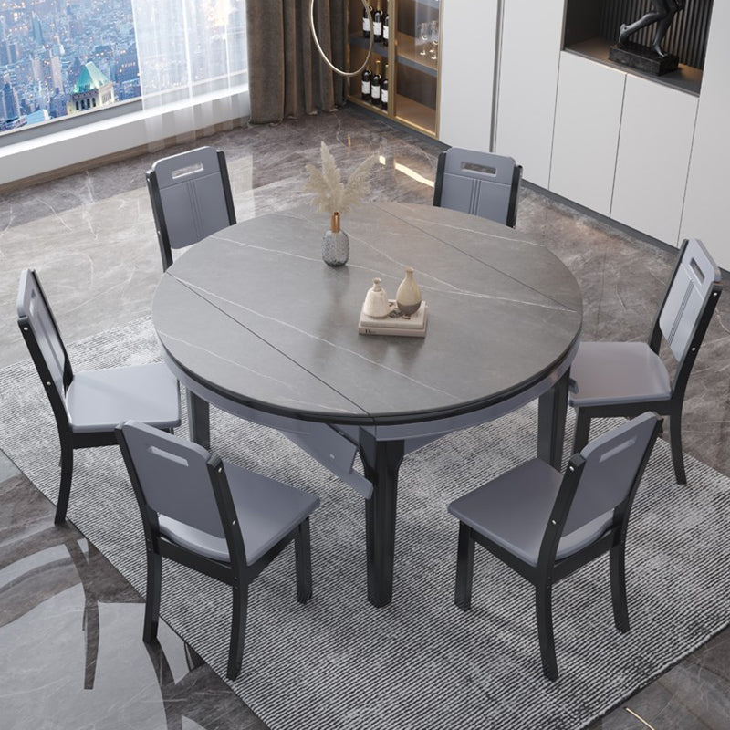 Modern Style Stone Set of 7 Round Shape Dining Furniture Set