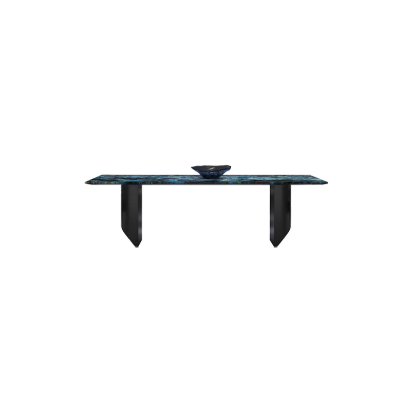 Contemporary Style Rectangle Marble Dinner Table with Double Pedestal
