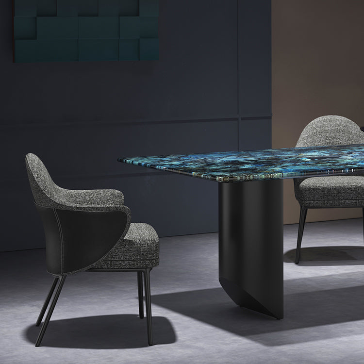 Contemporary Style Rectangle Marble Dinner Table with Double Pedestal