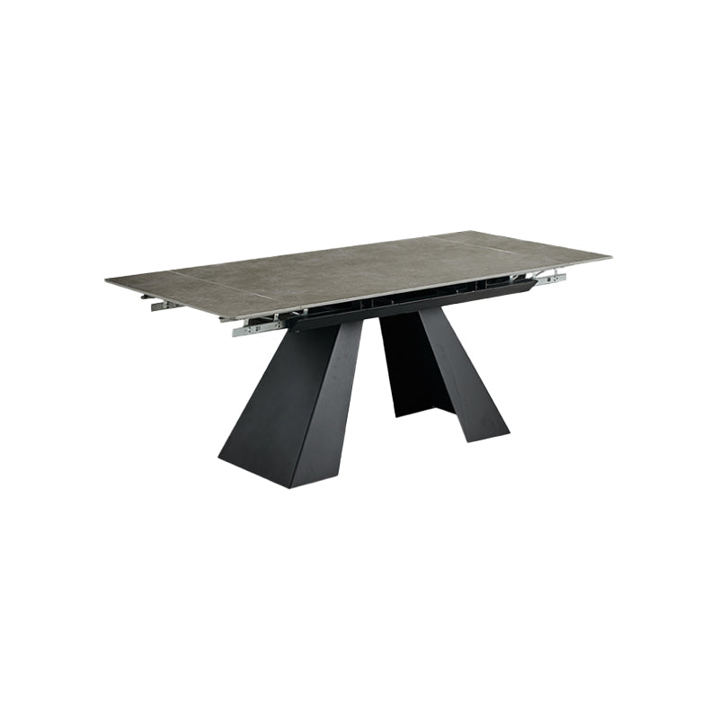 Rectangular Dining Table Modern Grey Stone Table Top with Black Metal Base