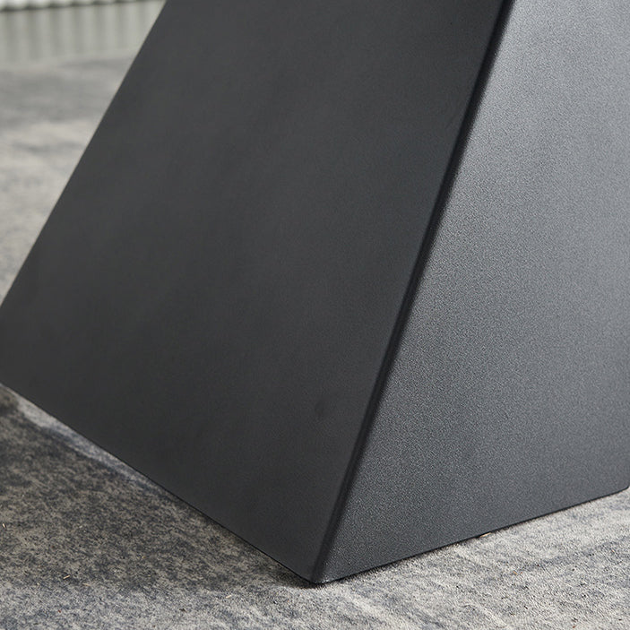 Rectangular Dining Table Modern Grey Stone Table Top with Black Metal Base