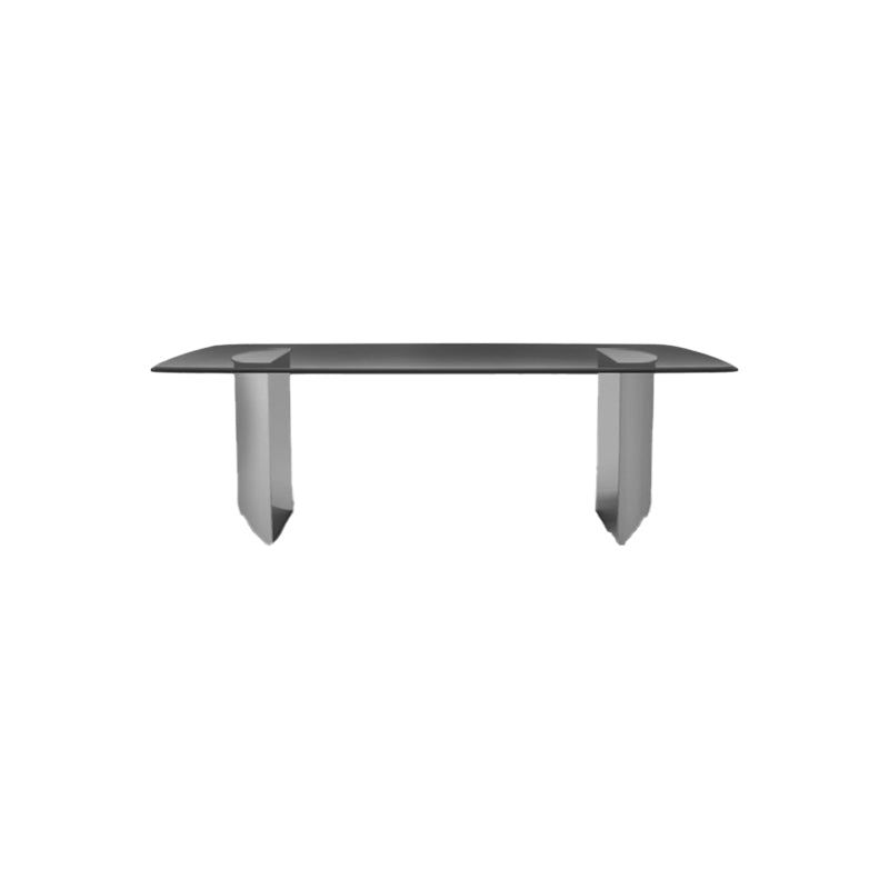 Modern Style Rectangle Glass Dinner Table with Double Pedestal