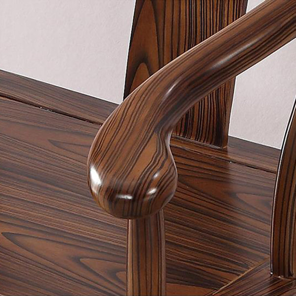 Traditional Style Arm Chair Solid Wood Slat Back Dining Chair for Home