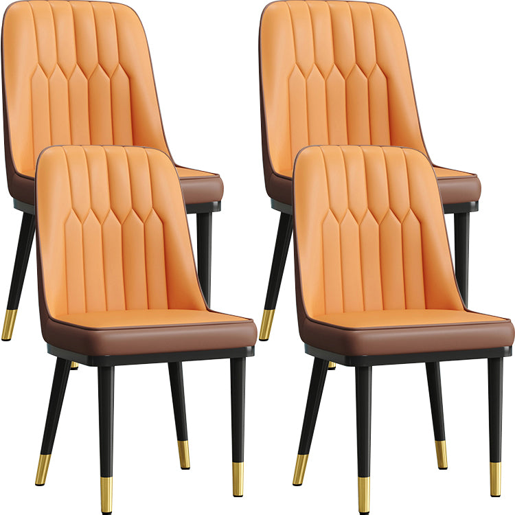 Modern Style Dining Chair Leather Parsons Side Chair with Metal Base