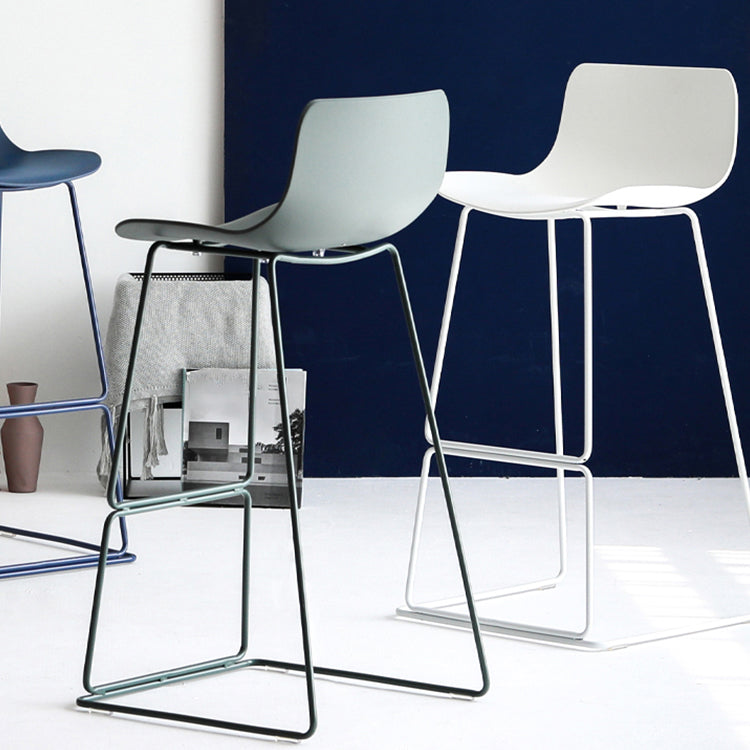 Contemporary Armless Plastic Low Back Bar Stools with Metal Base