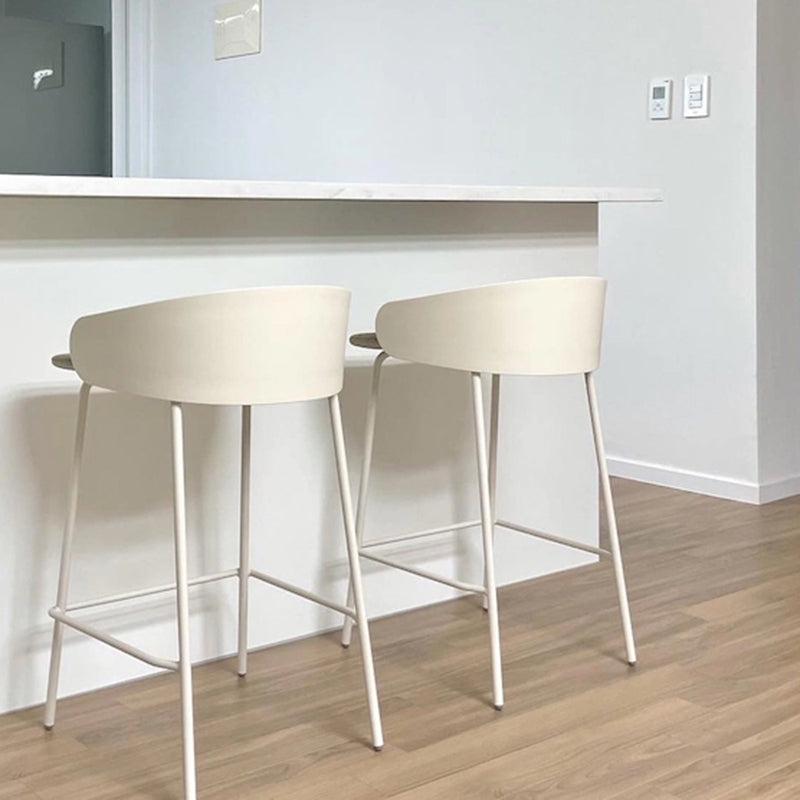 Contemporary Bucket Low Back Armless Bar Stools with White Metal Base