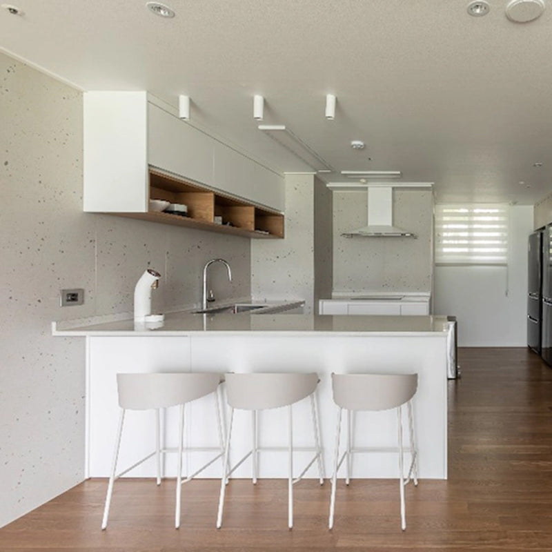 Contemporary Bucket Low Back Armless Bar Stools with White Metal Base