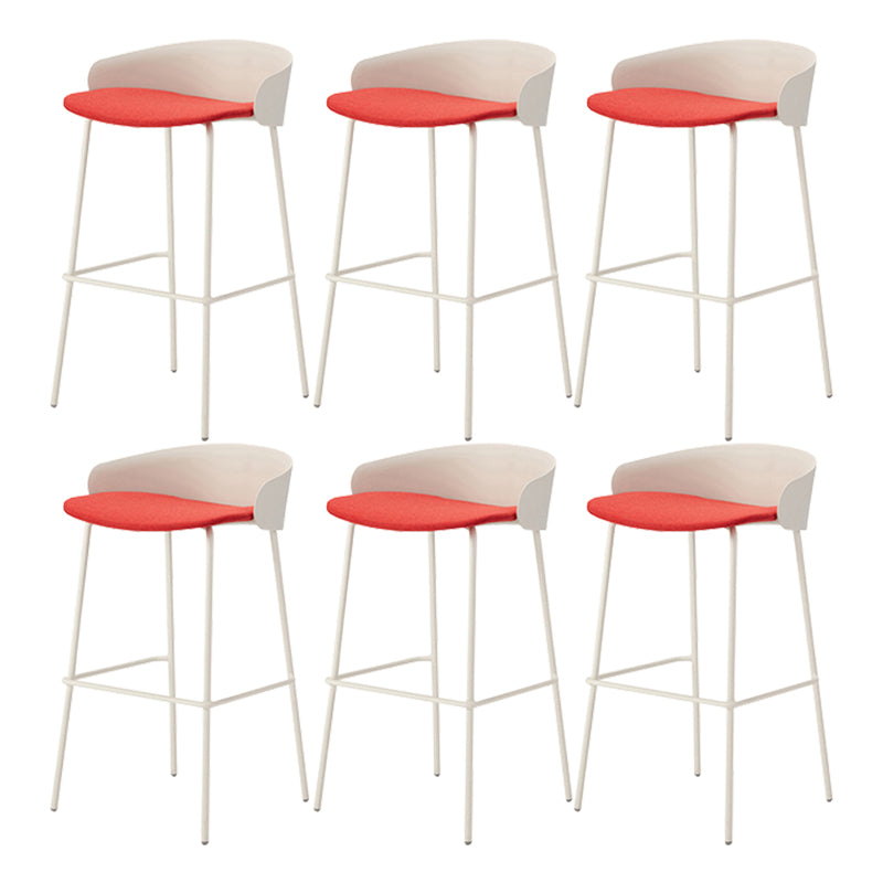 Contemporary Bucket Low Back Armless Bar Stools with White Metal Base