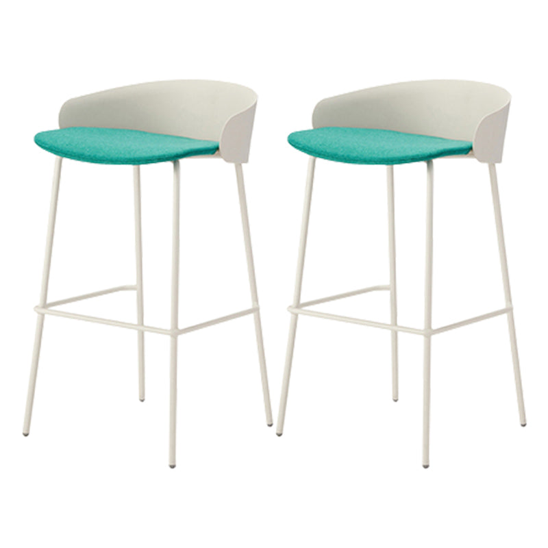 Contemporary Bucket Low Back Armless Bar Stools with White Metal Base