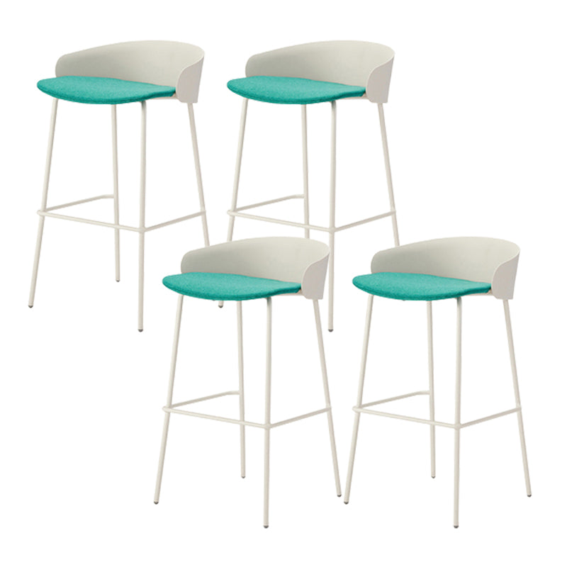 Contemporary Bucket Low Back Armless Bar Stools with White Metal Base