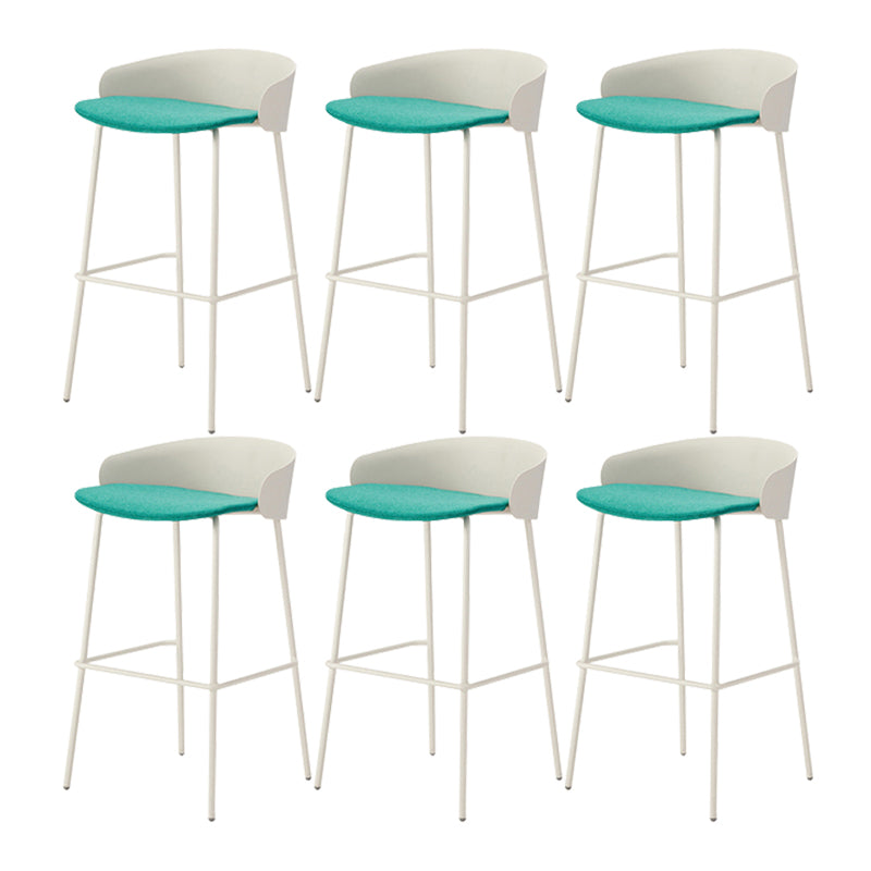 Contemporary Bucket Low Back Armless Bar Stools with White Metal Base