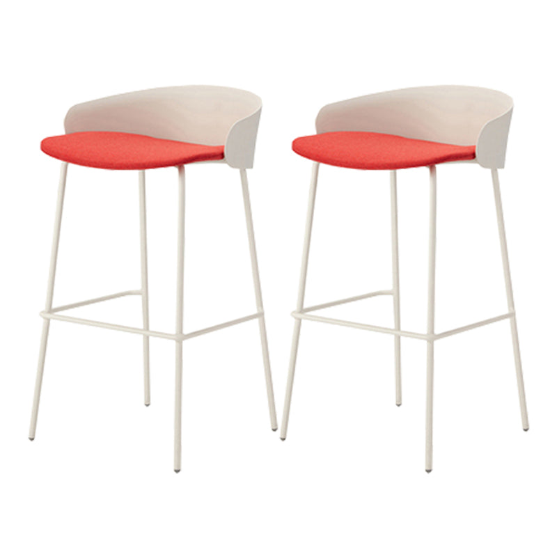 Contemporary Bucket Low Back Armless Bar Stools with White Metal Base