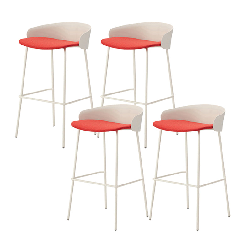 Contemporary Bucket Low Back Armless Bar Stools with White Metal Base