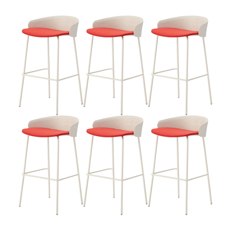 Contemporary Bucket Low Back Armless Bar Stools with White Metal Base