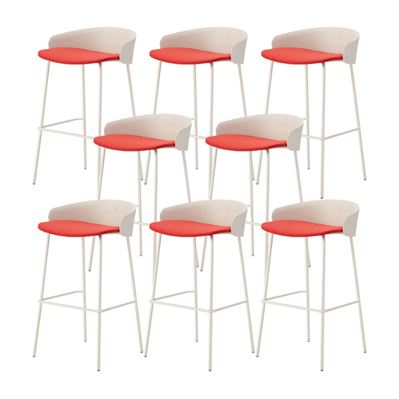 Contemporary Bucket Low Back Armless Bar Stools with White Metal Base
