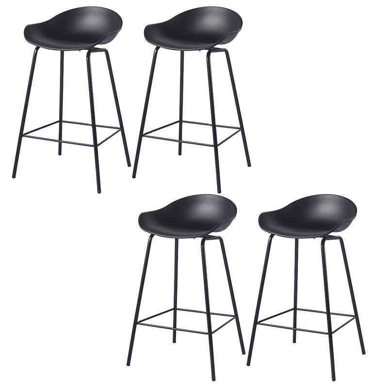 Contemporary Bucket Low Back Plastic Bar Stools with Metal Base
