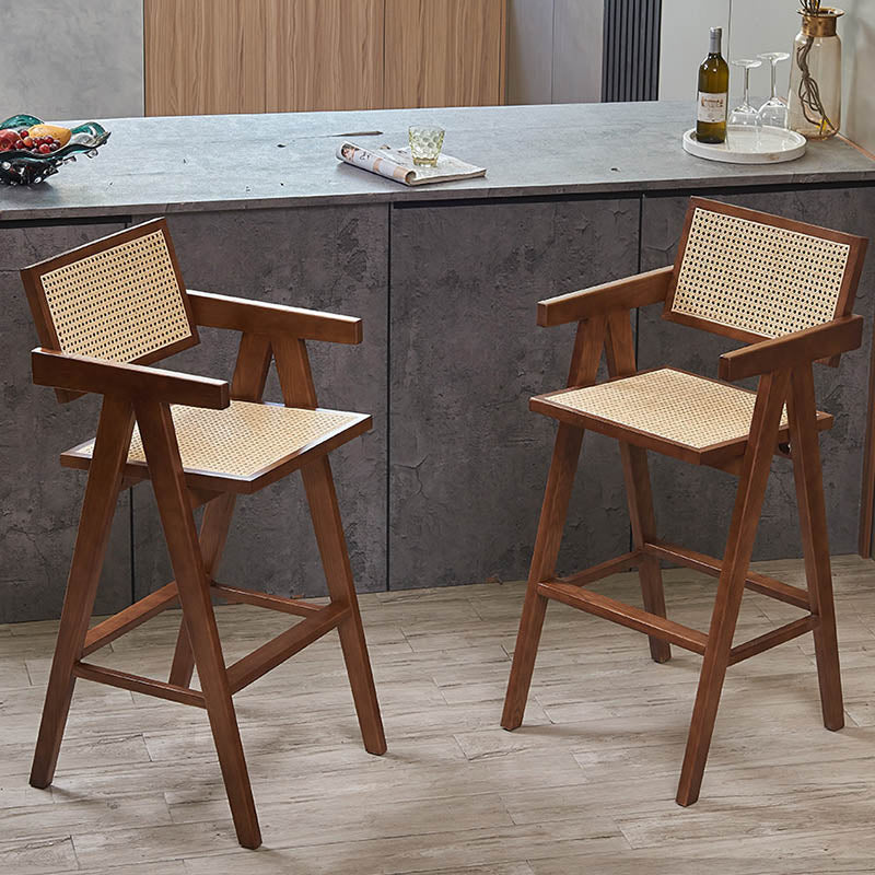 Contemporary 43.3-inch Armed Bar Stools with Solid Wood Base