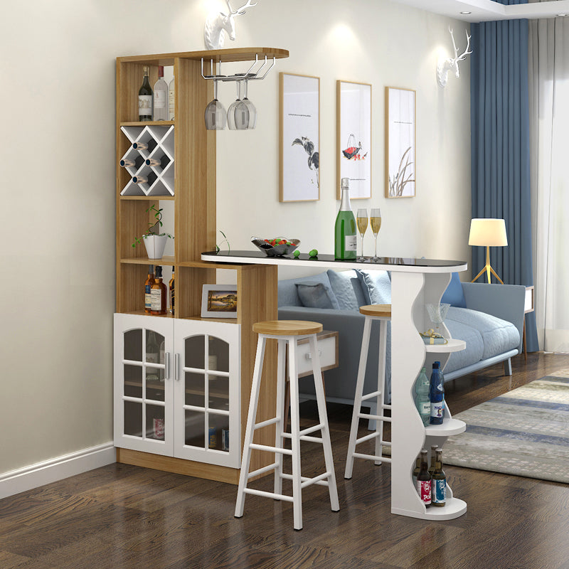 Contemporary Bar Stool and Table Set, Wood 3 Pieces for Living Room