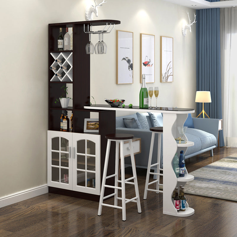 Contemporary Bar Stool and Table Set, Wood 3 Pieces for Living Room