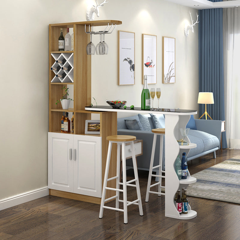 Contemporary Bar Stool and Table Set, Wood 3 Pieces for Living Room