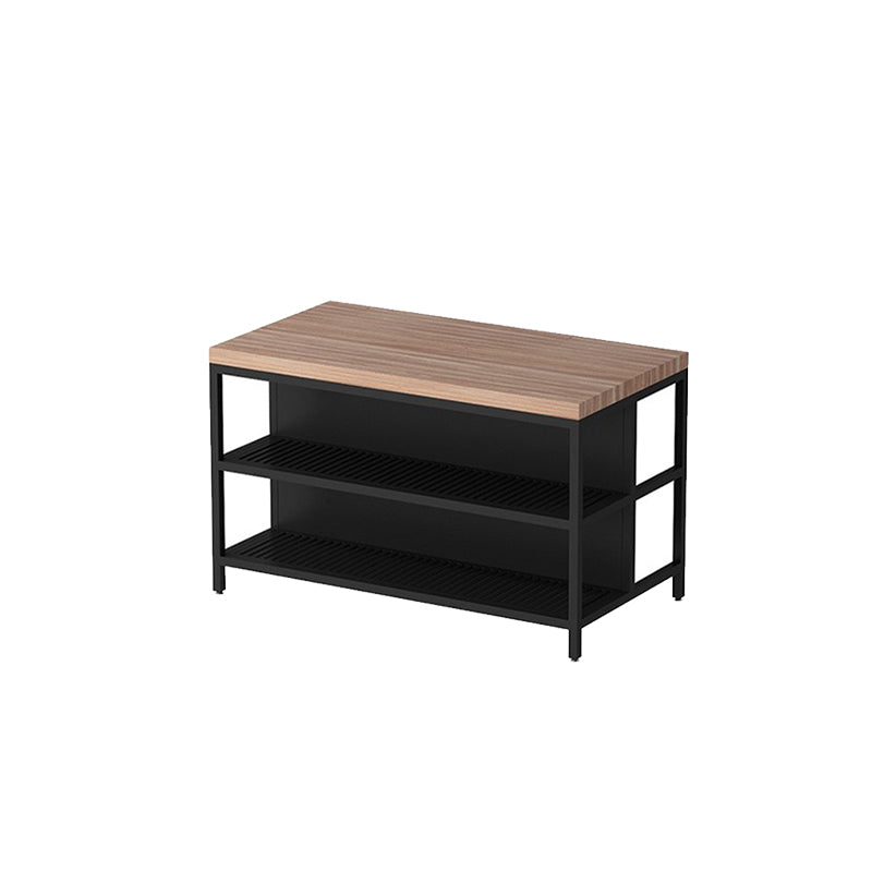 Light Wood Finish Kitchen Island Table with Metal Open Storage