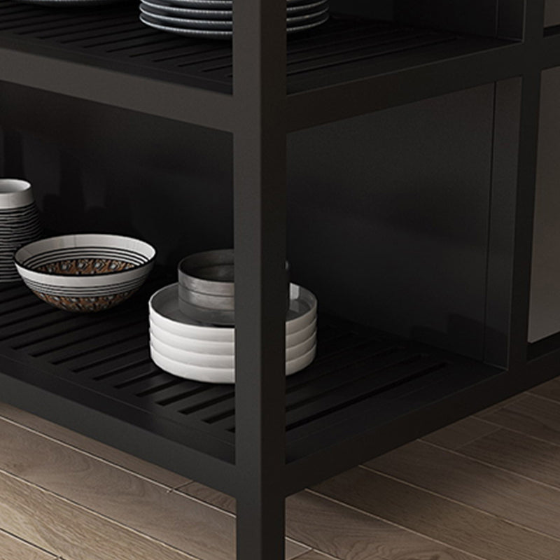 Light Wood Finish Kitchen Island Table with Metal Open Storage