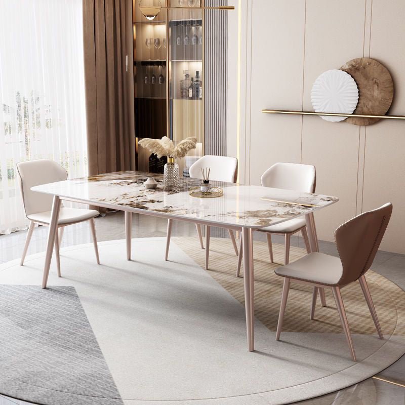 Modern White Stone Rectangular Kitchen Dining Table for Dining Hall