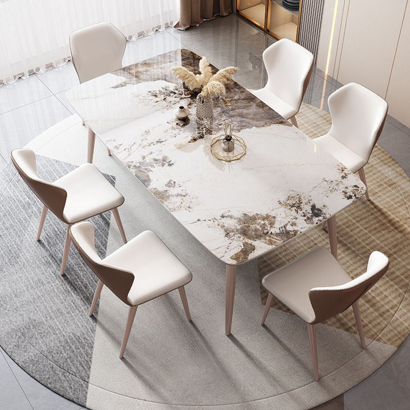 Modern White Stone Rectangular Kitchen Dining Table for Dining Hall