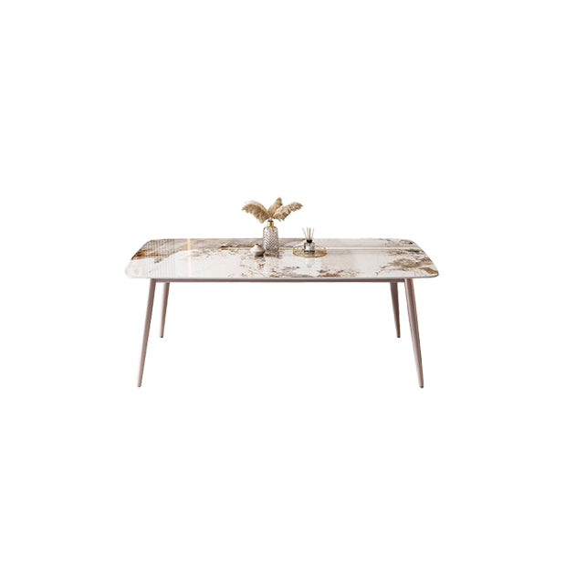 Modern White Stone Rectangular Kitchen Dining Table for Dining Hall